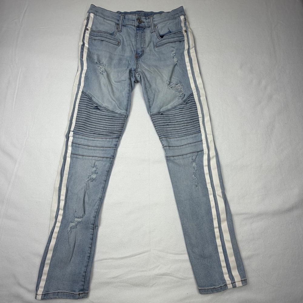 Rue21 Premium Skinny Supreme Flex‎ Moto Jeans Light Wash Stripe Distressed 30x30